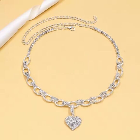 Glamorous Diamond Elegant Silver Rhinestone Heart Pendant  Neck Chain Necklace - Picture 3 of 5